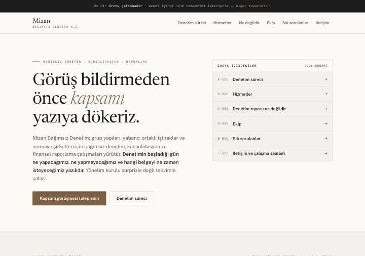 Denetim tasarımı — bağımsız denetim, kapsam belgesi