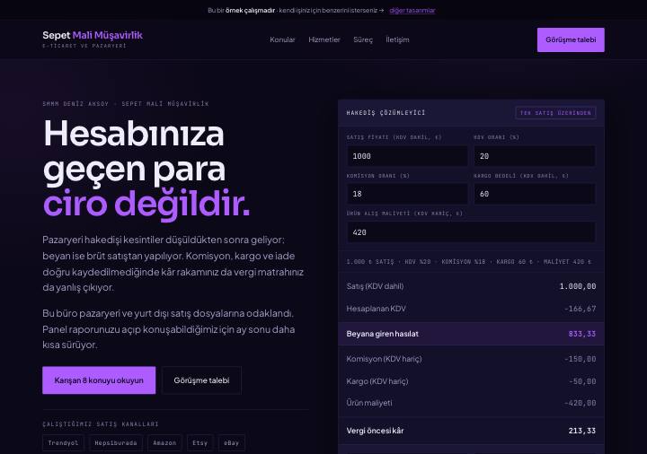 E-ticaret tasarımı — pazaryeri ve ciro ayrımı anlatımı