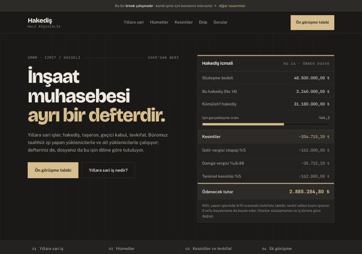 İnşaat tasarımı — hakediş ve taahhüt muhasebesi