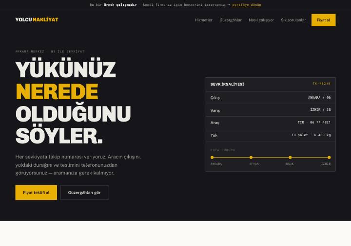Sevkiyat tasarımı — kâğıt zemin, amber vurgu, yük takibi