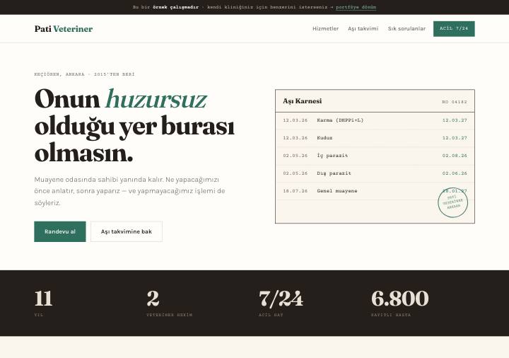 Huzur tasarımı — mevcut veteriner örneği