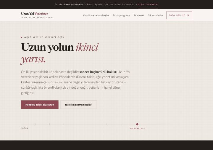 Uzun yol tasarımı — sakin palet, yaşlılık takip tablosu